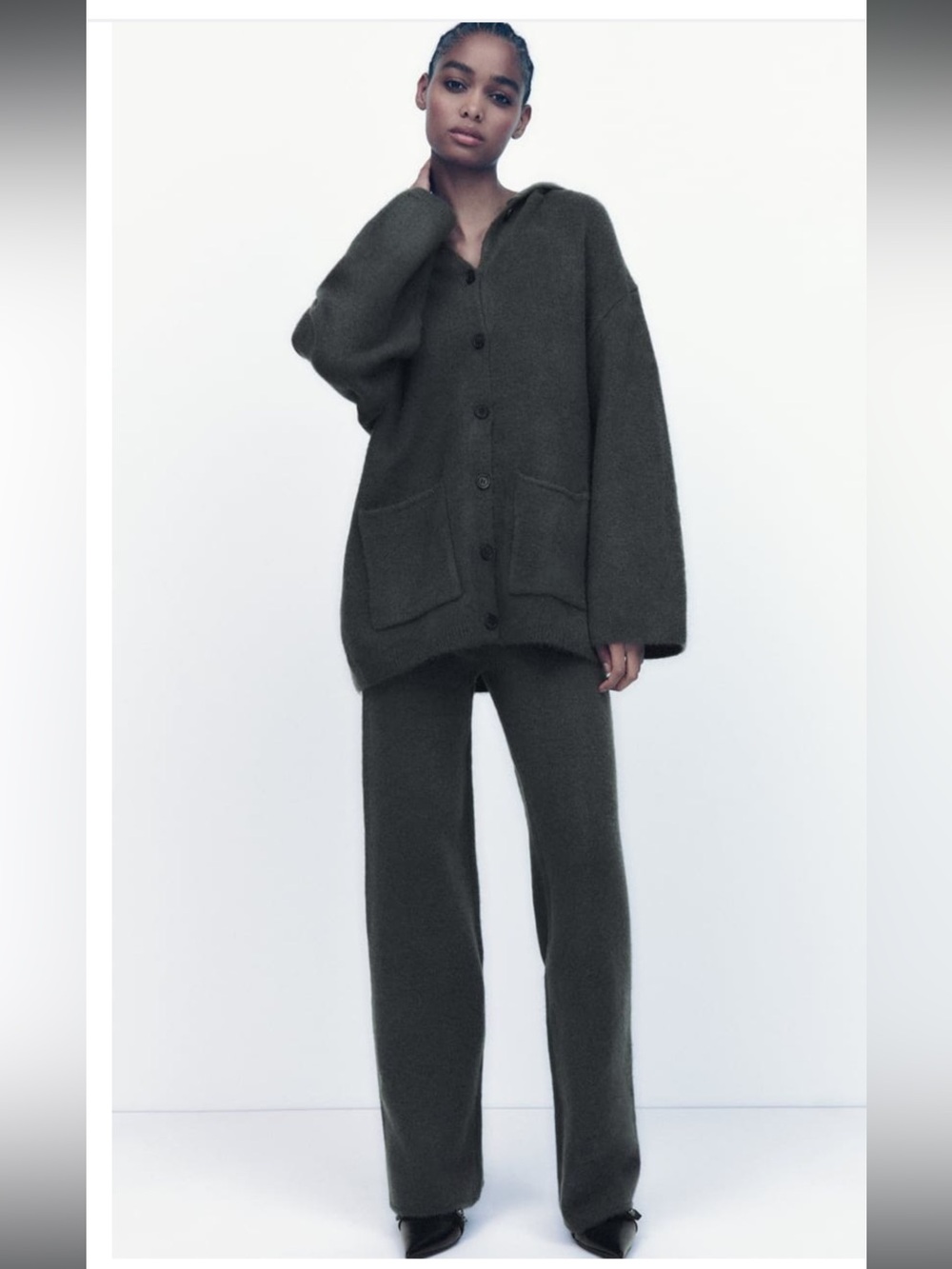 Zara Hooded Button Cardigan in Dark Gray - Picture 2 of 12